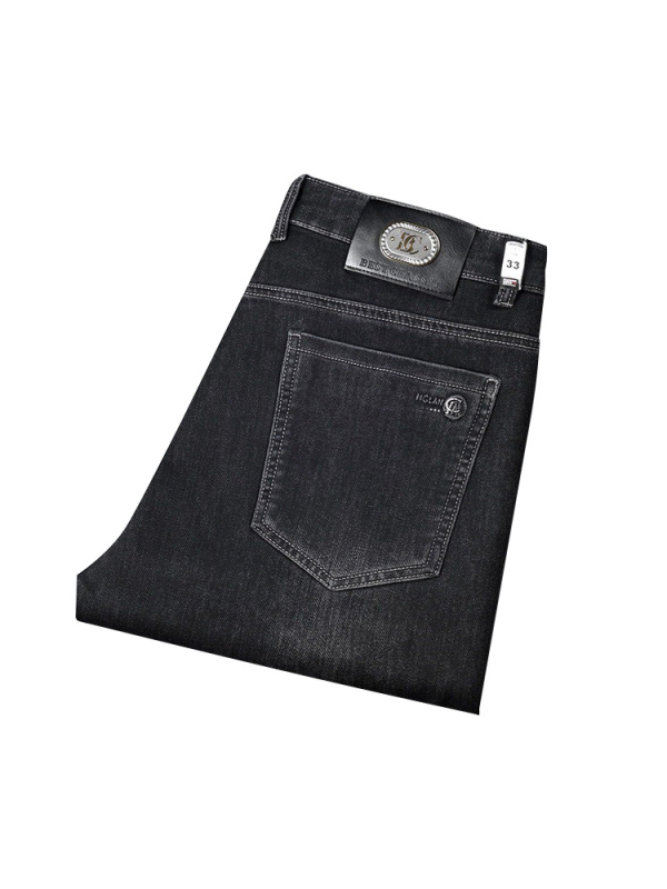 Ανδρικά τζιν υψηλής μέσης, ίσια γραμμή, φερμουάρ μπροστά, διπλή ζώνη μέσης, μίγμα πολυεστέρα-χημικών ινών, άνοιξη-φθινόπωρο