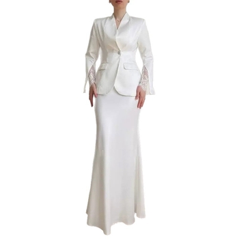 Ženski kostim sa suknjom od poliestera, dugi rukavi, duga suknja, elegantan stil, ljeto 2025