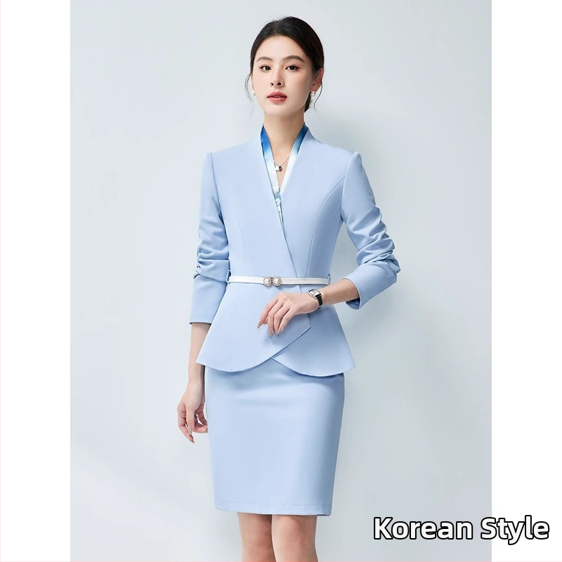 Ženský dvojdielny kancelársky oblek, jeseň 2024, polyesterová látka, 90–95% polyesterových vlákien, sukňa strednej dĺžky, dlhé rukávy