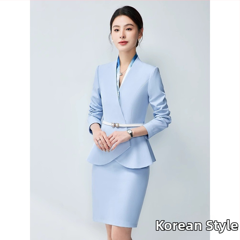 Ženský dvojdielny kancelársky oblek, jeseň 2024, polyesterová látka, 90–95% polyesterových vlákien, sukňa strednej dĺžky, dlhé rukávy