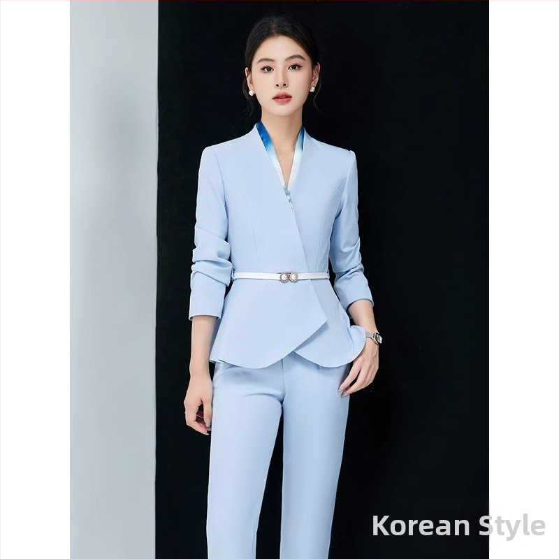 Ženský dvojdielny kancelársky oblek, jeseň 2024, polyesterová látka, 90–95% polyesterových vlákien, sukňa strednej dĺžky, dlhé rukávy