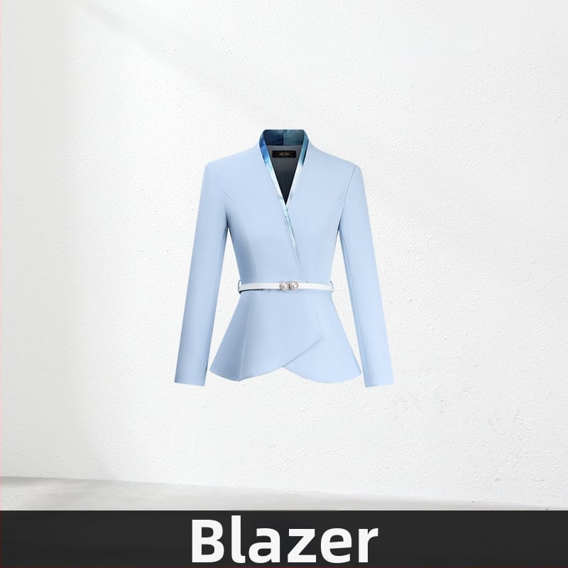 Sieviešu divdaļīgs biroja kostīms, rudens 2024, poliestera audums, 90–95% poliestera šķiedras, midi svārki, garas piedurknes