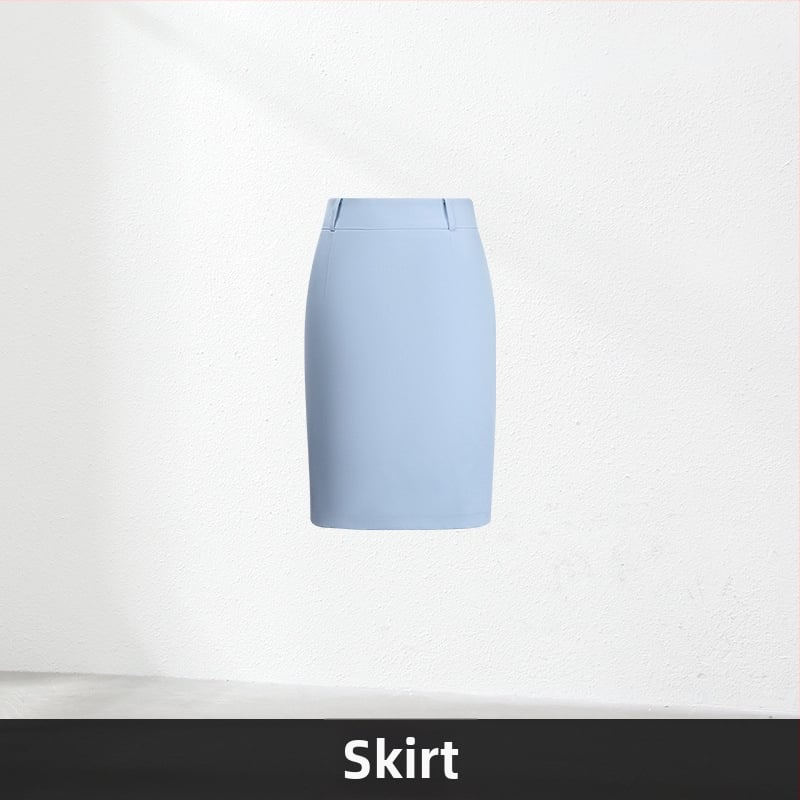 Sieviešu divdaļīgs biroja kostīms, rudens 2024, poliestera audums, 90–95% poliestera šķiedras, midi svārki, garas piedurknes