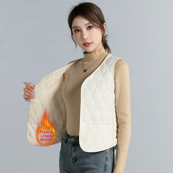 Sieviešu neilona veste ar Down Cotton pildījumu, flisa odere, V griezums, īss garums