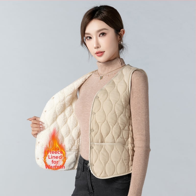 Sieviešu neilona veste ar Down Cotton pildījumu, flisa odere, V griezums, īss garums