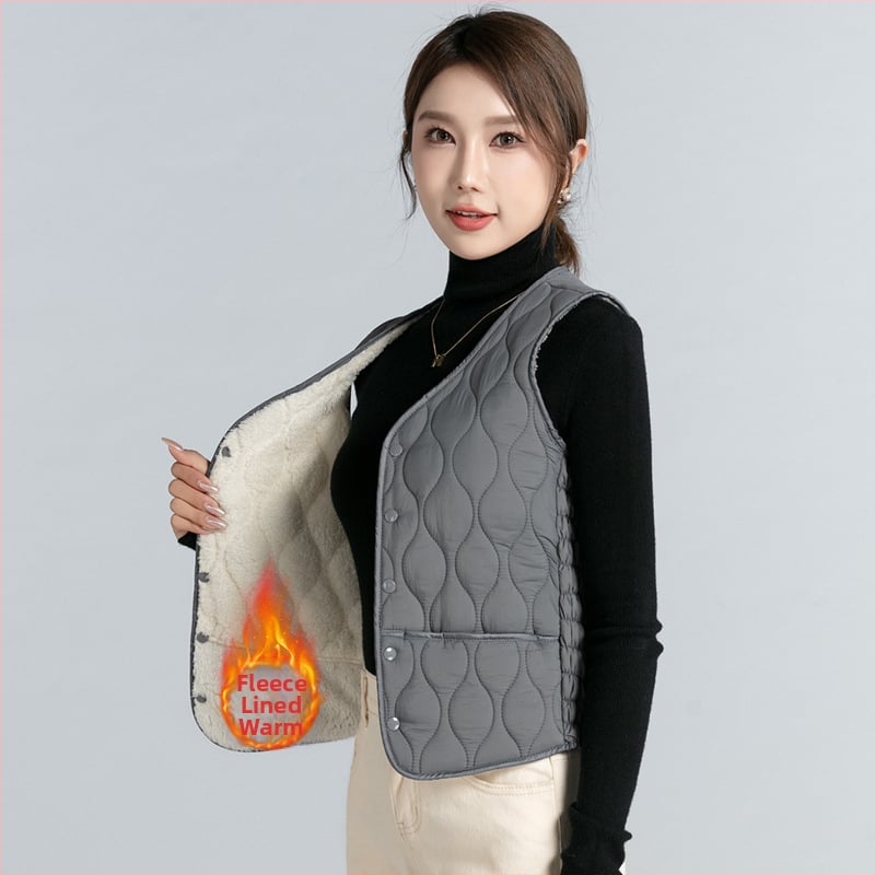 Sieviešu neilona veste ar Down Cotton pildījumu, flisa odere, V griezums, īss garums