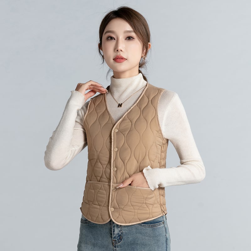 Sieviešu neilona veste ar Down Cotton pildījumu, flisa odere, V griezums, īss garums