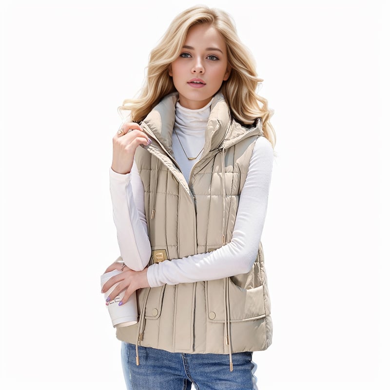 Sieviešu kapucētas vestes ar down-cotton pildījumu, poliestera audums, brīvs piegriezums, ziemas 2024