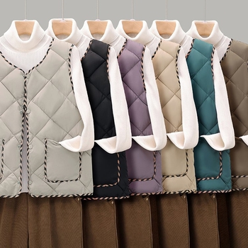 Ženski lagani vest s punom-pamukom, kratki kroj, okrugli izrez, chenille materijal, poliester <30%, zima 2025