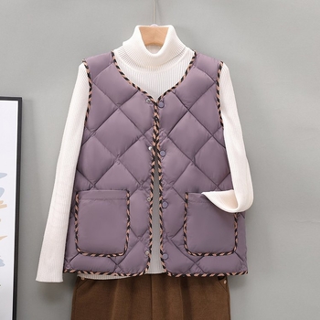 Ženski lagani vest s punom-pamukom, kratki kroj, okrugli izrez, chenille materijal, poliester <30%, zima 2025