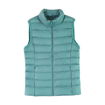 Ženski lagani down vest, kratki model, stojeći ovratnik, vanjski najlon, punilo bijelo patke perje, toplo, 2023 jesen-zima novitet