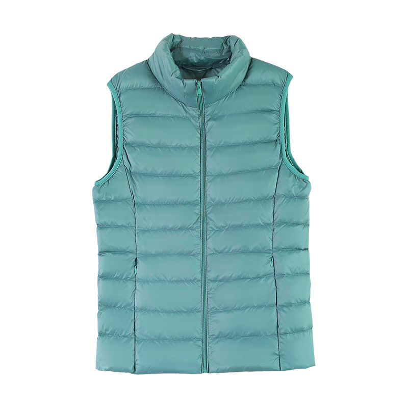 Ženski lagani down vest, kratki model, stojeći ovratnik, vanjski najlon, punilo bijelo patke perje, toplo, 2023 jesen-zima novitet