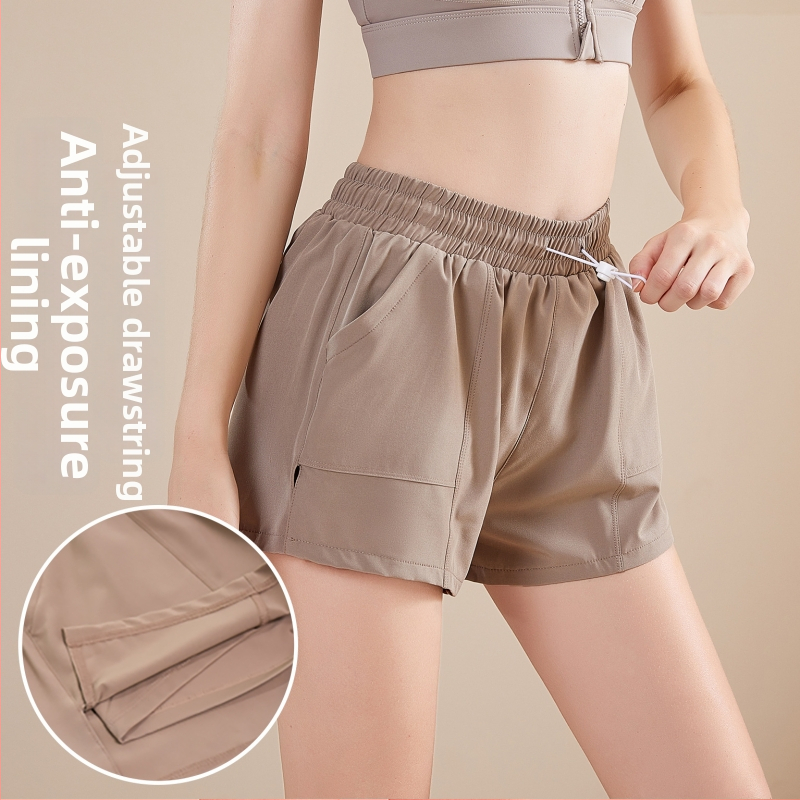 Sieviešu brīvi pieguļoši sporta šorti ar auklu, ātri žūstoši, augsta josta, ar iekšējo oderi