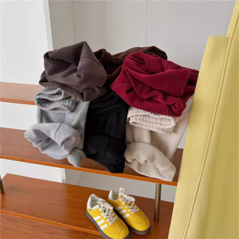 Pantaloni trening femei cu fleece interior, largi, talie înaltă, șnur, stil casual
