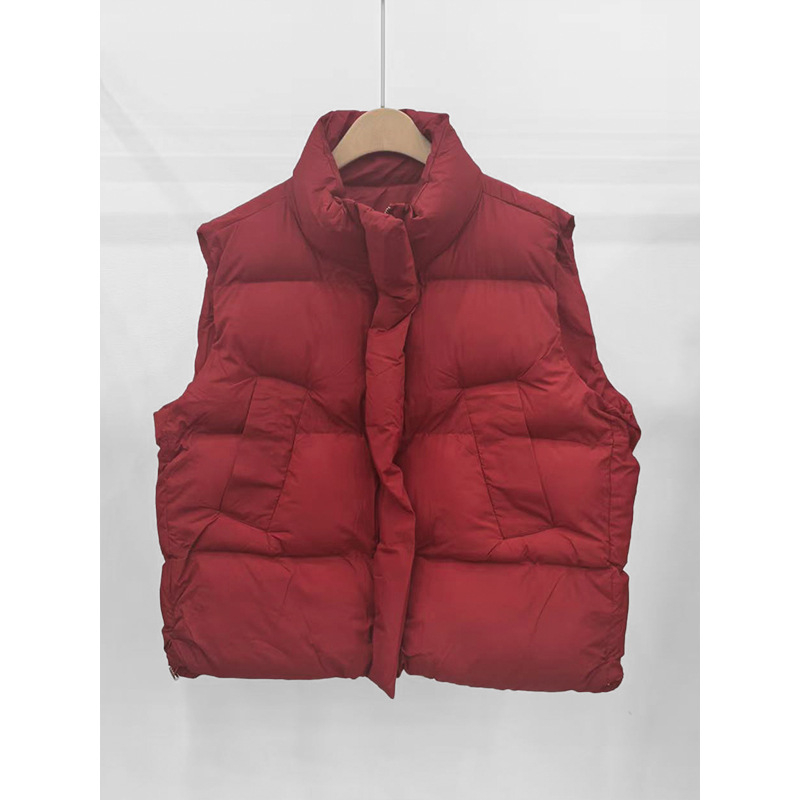 Vestă în stil coreean cu guler înalt, din nylon, umplutură poliester-pamuk, croială lejeră