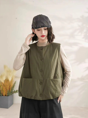 Sieviešu kvilota bez piedurknēm veste no 100% kokvilnas, apaļš kakla izgriezums, literārais vintage stils