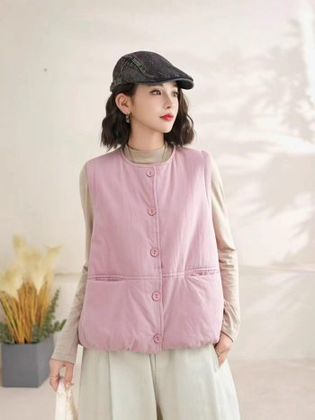 Sieviešu kvilota bez piedurknēm veste no 100% kokvilnas, apaļš kakla izgriezums, literārais vintage stils