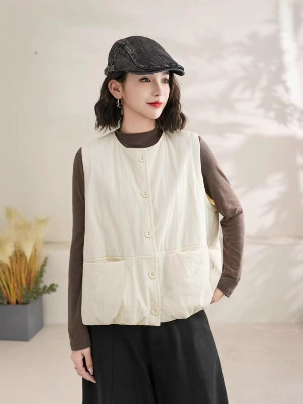 Sieviešu kvilota bez piedurknēm veste no 100% kokvilnas, apaļš kakla izgriezums, literārais vintage stils