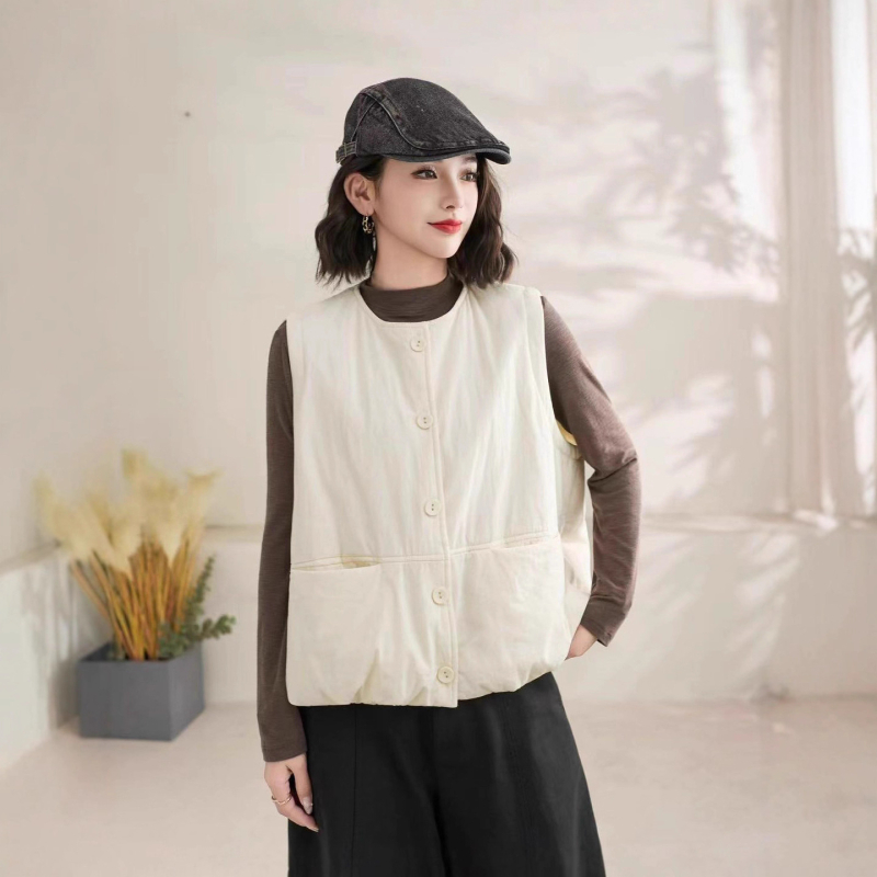 Sieviešu kvilota bez piedurknēm veste no 100% kokvilnas, apaļš kakla izgriezums, literārais vintage stils