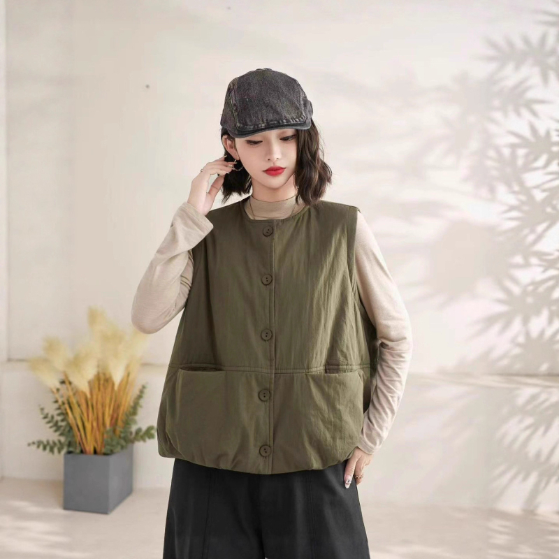 Sieviešu kvilota bez piedurknēm veste no 100% kokvilnas, apaļš kakla izgriezums, literārais vintage stils