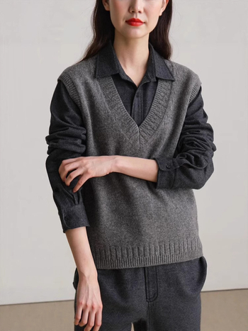 Sievietēm vilnas adīta veste, V kakls, 3D raksts, brīva piegriezuma, elegants pilsētas stils