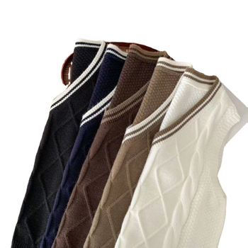 Sieviešu adīta veste ar kontrastām krāsām un V formas kakla izgriezumu, brīvs piegriezums, korejiešu stila pavasarī un rudenī