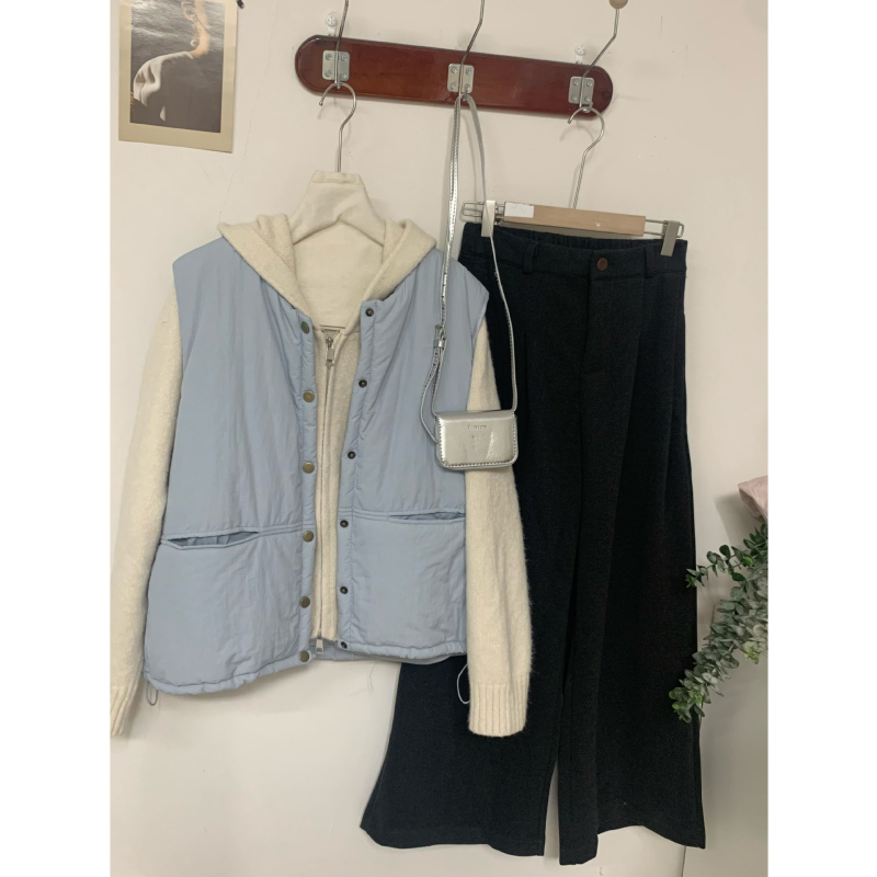 Chenille auduma veste ar kokvilnas pildījumu, apaļā kakla līnija, bez piedurknēm