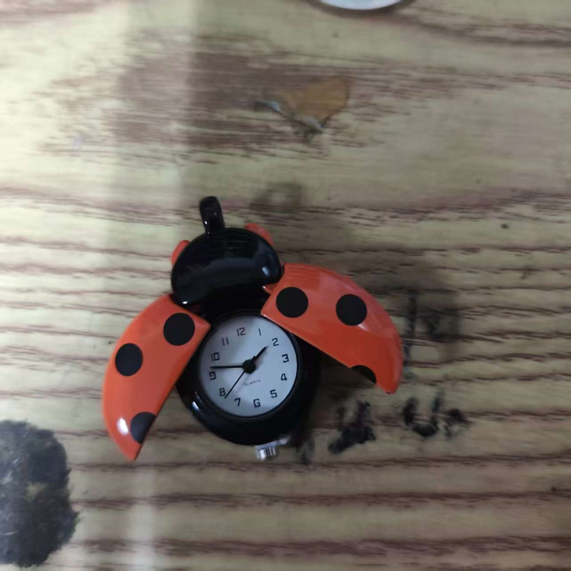 Katicabogár motívumú kvarc zsebóra, fém tokkal, organikus üvegből készült tükör, mutató kijelző, testreszabható