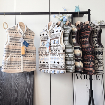 Jakarda divpusējā vilnas fleece veste ar rāvējslēdzēju, augsts apkaklis, režģa raksts, blīvs siltuma slānis