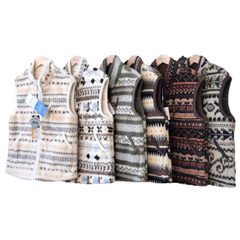 Jakarda divpusējā vilnas fleece veste ar rāvējslēdzēju, augsts apkaklis, režģa raksts, blīvs siltuma slānis