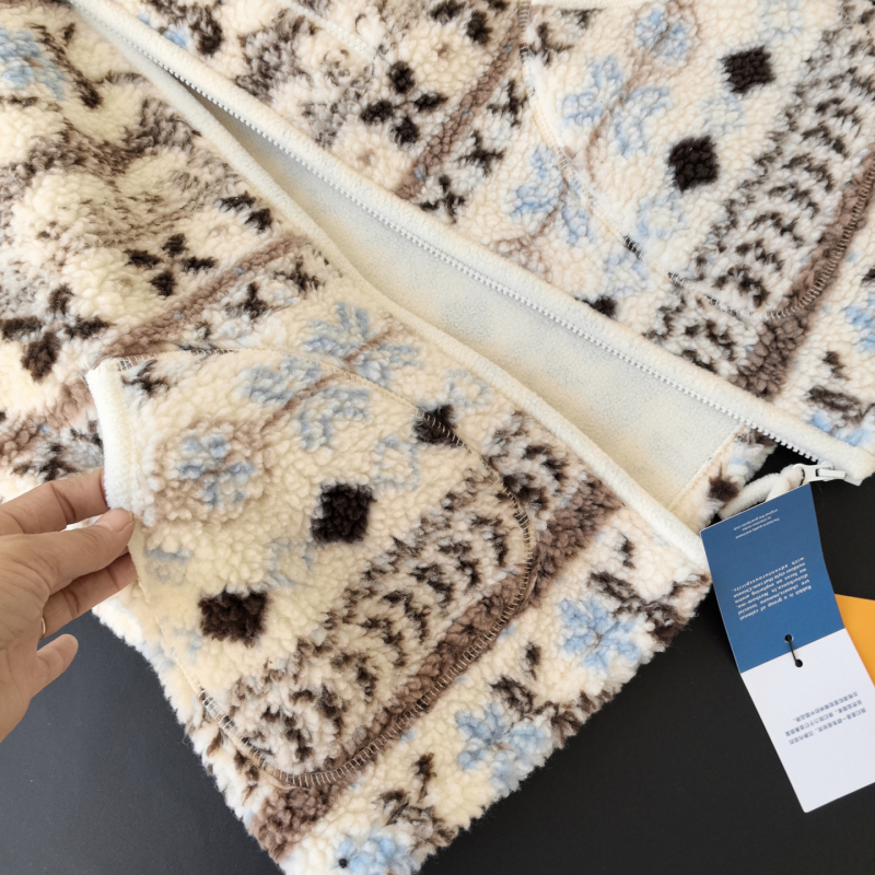 Jakarda divpusējā vilnas fleece veste ar rāvējslēdzēju, augsts apkaklis, režģa raksts, blīvs siltuma slānis