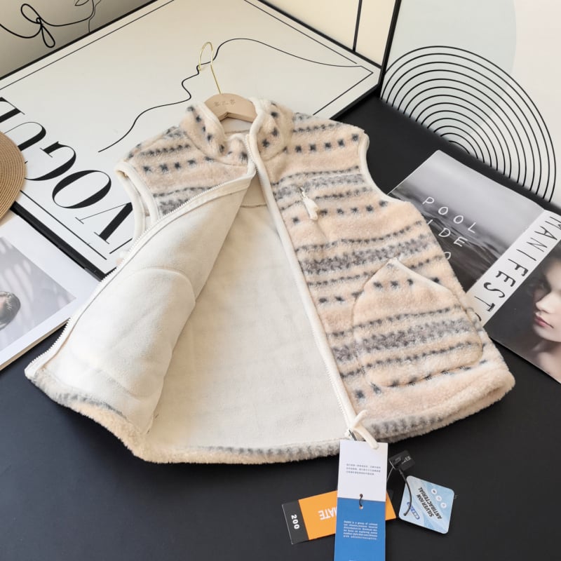 Jakarda divpusējā vilnas fleece veste ar rāvējslēdzēju, augsts apkaklis, režģa raksts, blīvs siltuma slānis