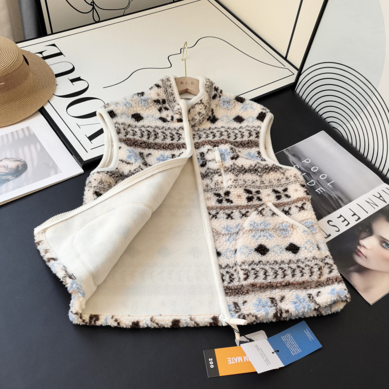 Jakarda divpusējā vilnas fleece veste ar rāvējslēdzēju, augsts apkaklis, režģa raksts, blīvs siltuma slānis