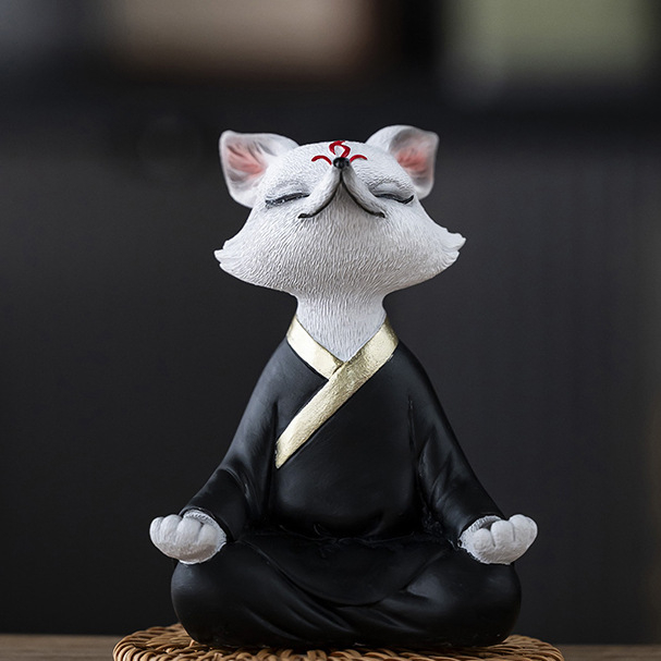 Декоративна лисица-фигура от смола в зен стил, бонсай-декор за градина, балкон и кола