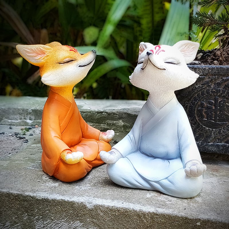 Декоративна лисица-фигура от смола в зен стил, бонсай-декор за градина, балкон и кола
