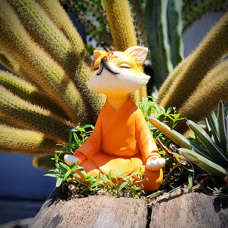 Декоративна лисица-фигура от смола в зен стил, бонсай-декор за градина, балкон и кола