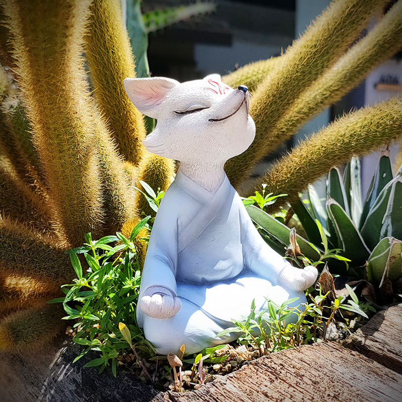 Декоративна лисица-фигура от смола в зен стил, бонсай-декор за градина, балкон и кола