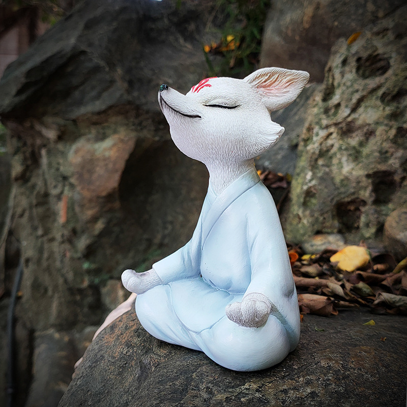 Декоративна лисица-фигура от смола в зен стил, бонсай-декор за градина, балкон и кола