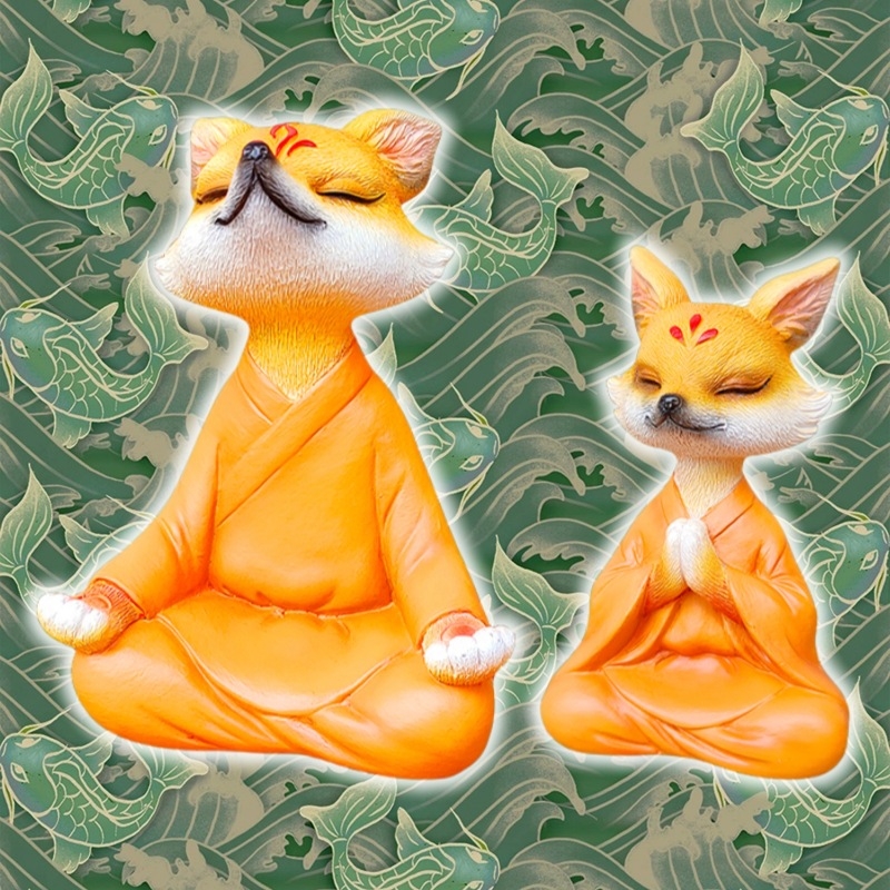 Декоративна лисица-фигура от смола в зен стил, бонсай-декор за градина, балкон и кола