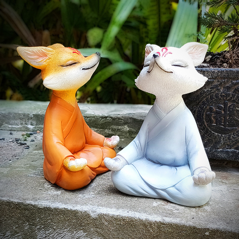 Декоративна лисица-фигура от смола в зен стил, бонсай-декор за градина, балкон и кола