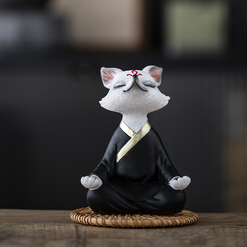 Декоративна лисица-фигура от смола в зен стил, бонсай-декор за градина, балкон и кола