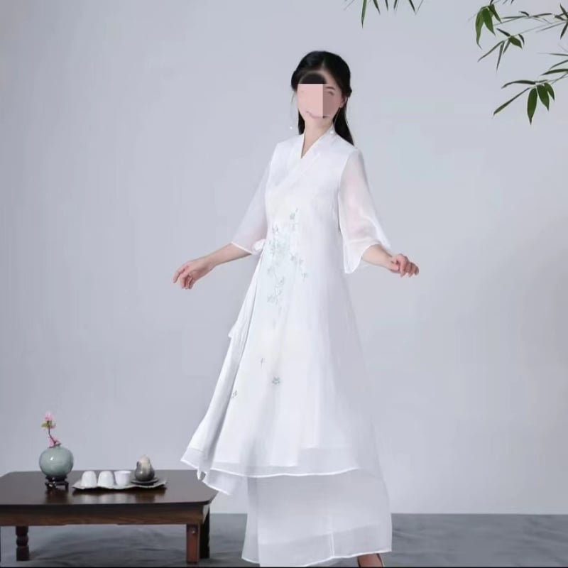 Cheongsam retro haljina s kineskim štihom, izšivena, midi duljine, pamuk-poliester tkanina, elastan 50–70%, proljeće 2025