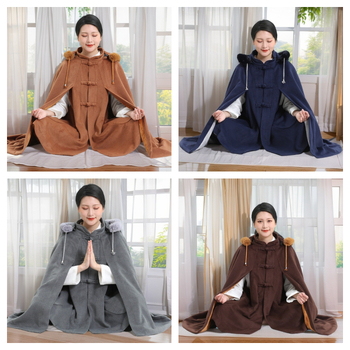 Zen meditativni ogrtač s dvostrukim plišem, tkanina od umjetne vune, poliester 90–95%, jesen 2024
