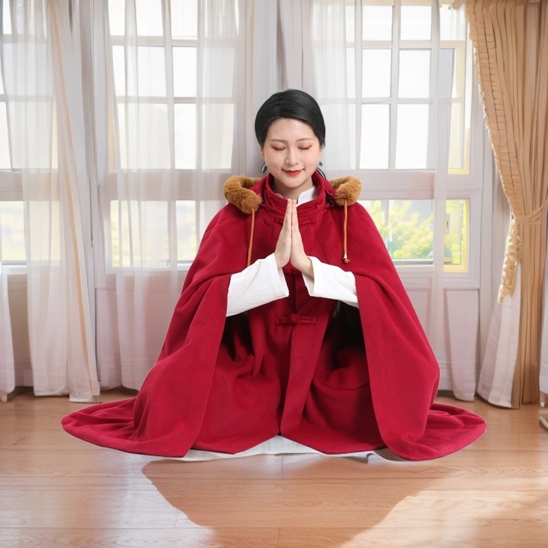 Zen meditativni ogrtač s dvostrukim plišem, tkanina od umjetne vune, poliester 90–95%, jesen 2024