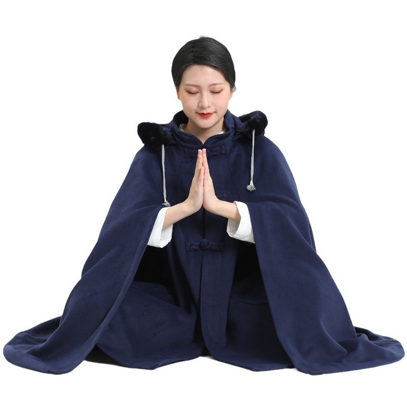 Zen meditativni ogrtač s dvostrukim plišem, tkanina od umjetne vune, poliester 90–95%, jesen 2024