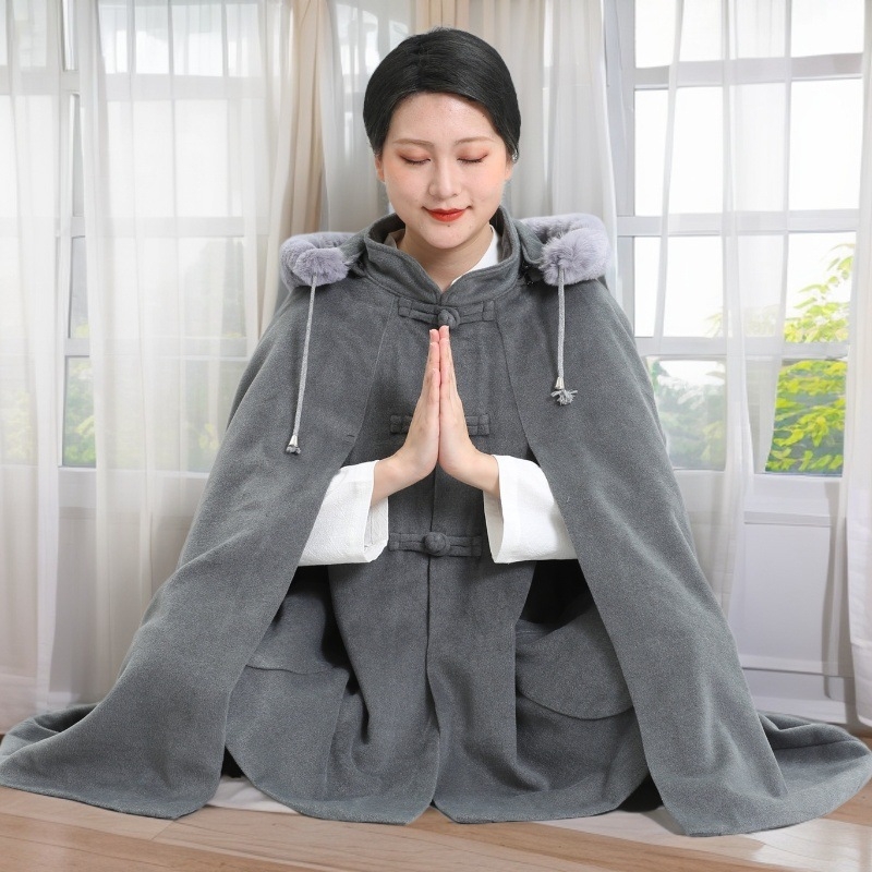 Zen meditativni ogrtač s dvostrukim plišem, tkanina od umjetne vune, poliester 90–95%, jesen 2024