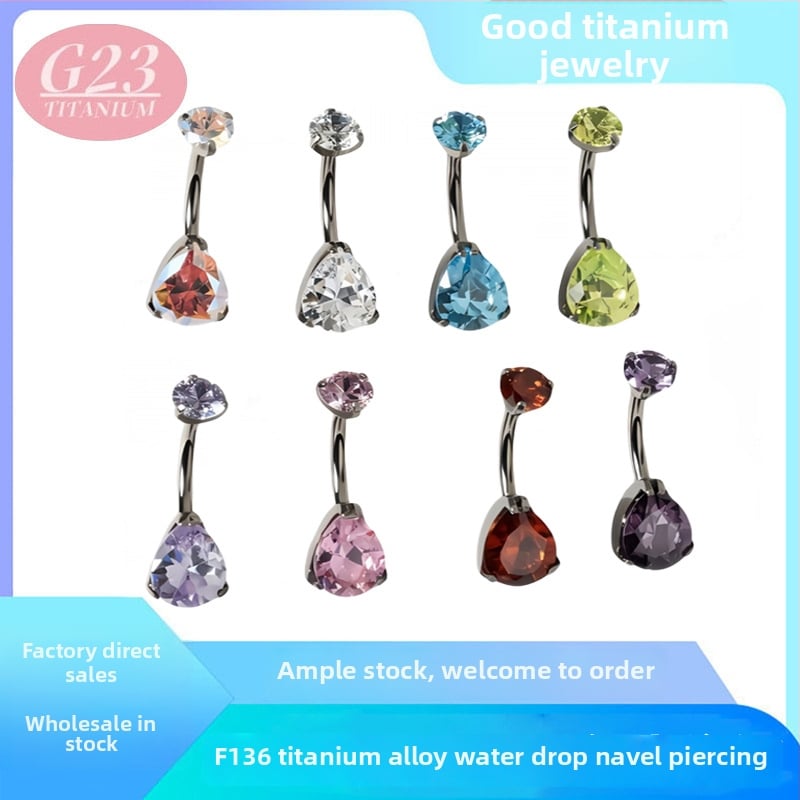 G23 titāna sakausējums, ūdens pilienu formas nabas pīrsings ar cirkoniju