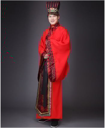 Hanfu de nuntă pentru bărbați și femei, stil chinezesc, țesătură din piele de capră cu amestec de poliester (30–50%)