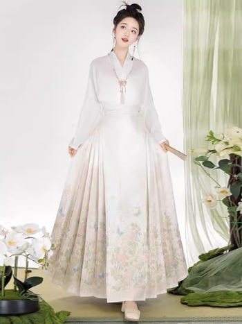 Hanfu set suknji, Ming stil zlatom pletene tkanine, poliester, za odrasle, proljeće 2024