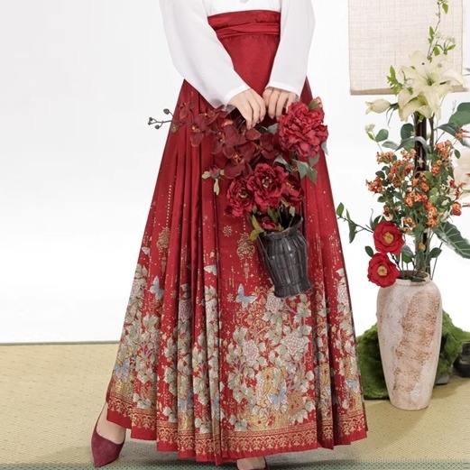 Hanfu set suknji, Ming stil zlatom pletene tkanine, poliester, za odrasle, proljeće 2024